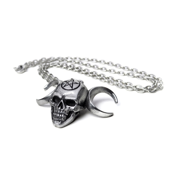 Alchemy Gothic Triunity Skull Pendant – Triple Moon Goddess Pewter Necklace - Picture 1 of 4